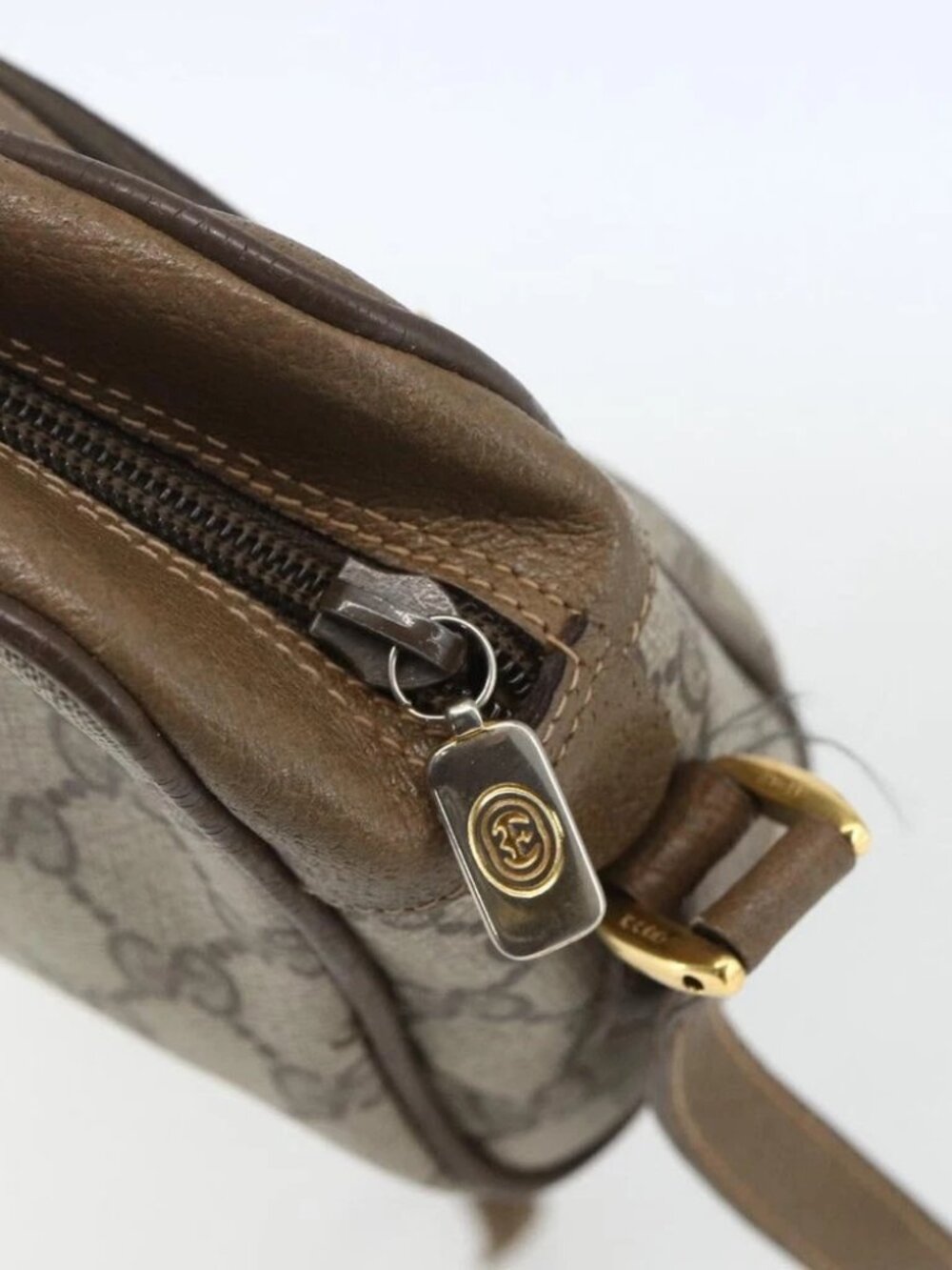 GUCCI GG Supreme Web Sherry Line Bag PVC Beige Gold - Picture 9 of 16